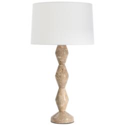 Crew Travertine Buffet Lamp (Natural Linen Shade)