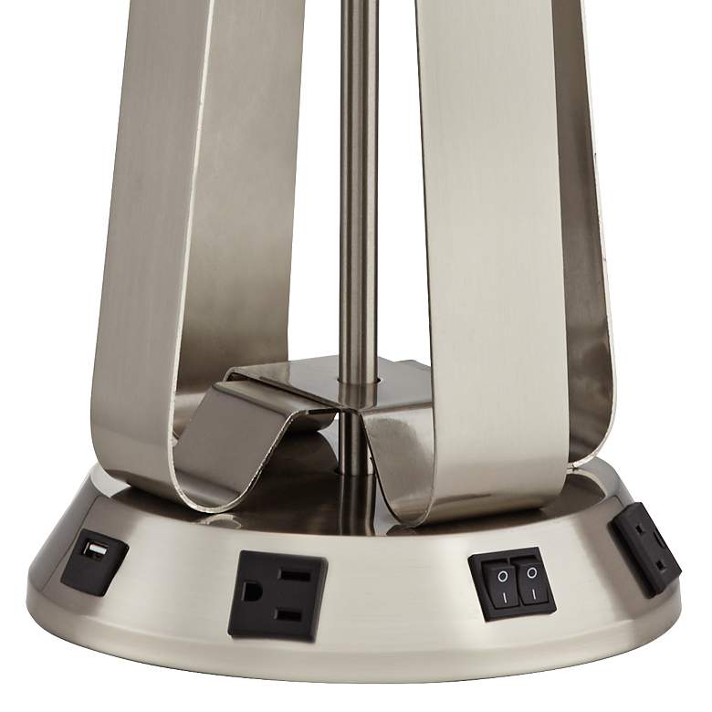 Crispin Brushed Nickel Table Lamp with USB Port and Outlets more views