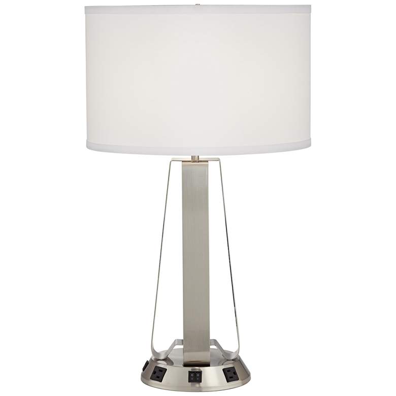 Crispin Brushed Nickel Table Lamp with USB Port and Outlets more views