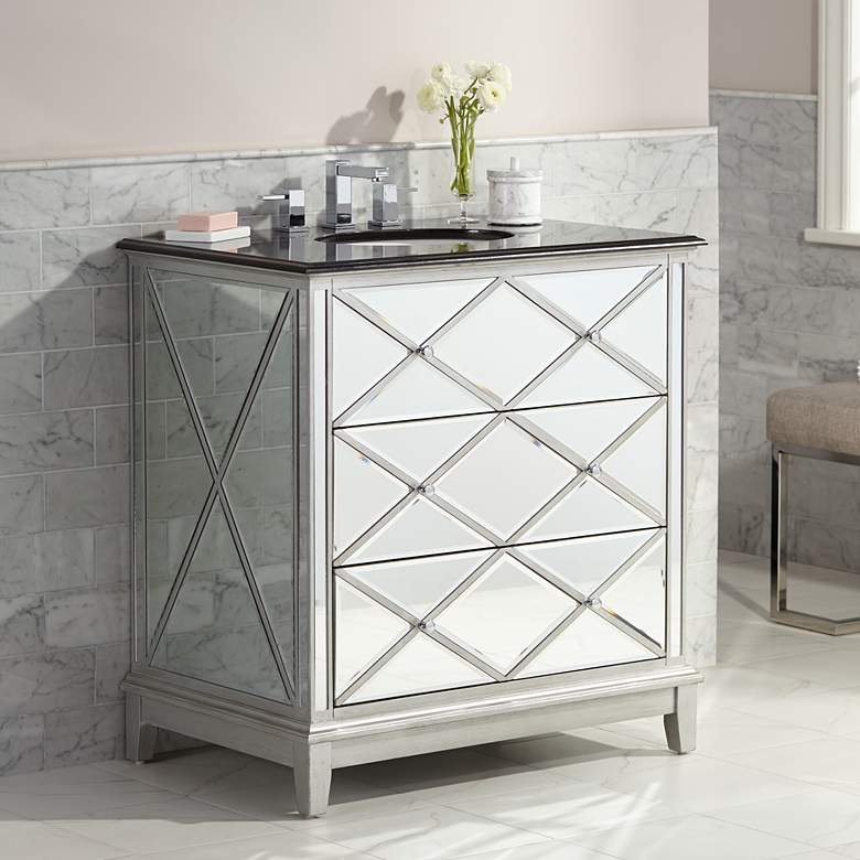 Image 1 Criss Cross Mirrored 34 inch Wide Single Sink Vanity