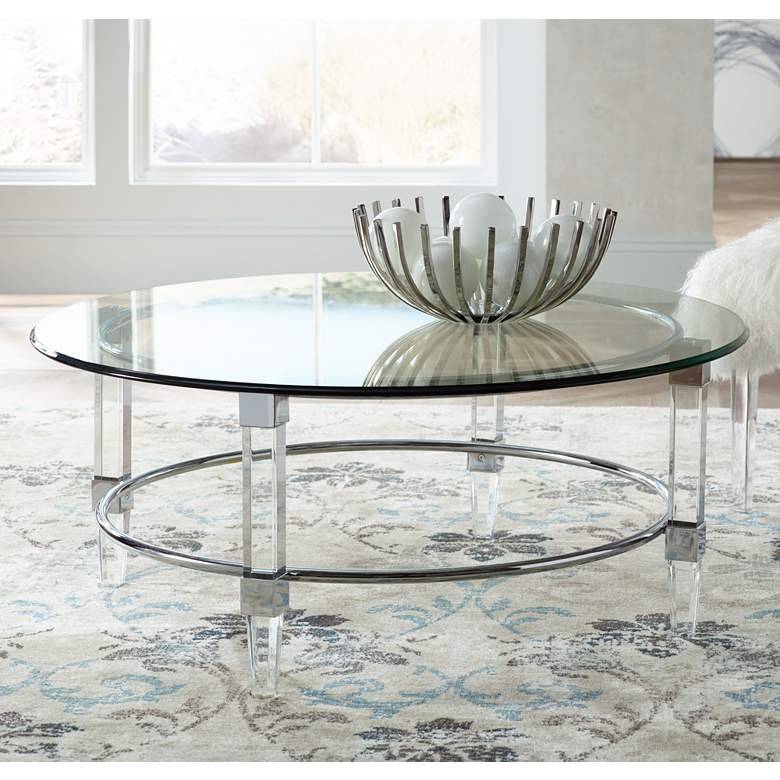 Image 1 Cristal 42" Wide Chrome and Glass Round Cocktail Table