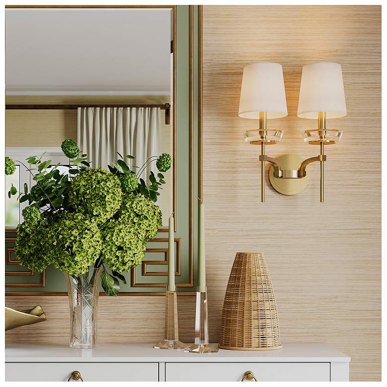 Image 2 Cristallo 18" High 2 Light Modern Brass And Lucite CRYST Wall Sconce more views