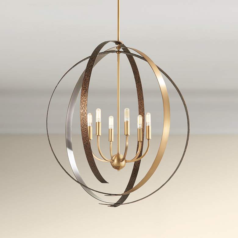 Image 1 Criterium 30"W Aged Brass and Textured Iron 6-Light Pendant