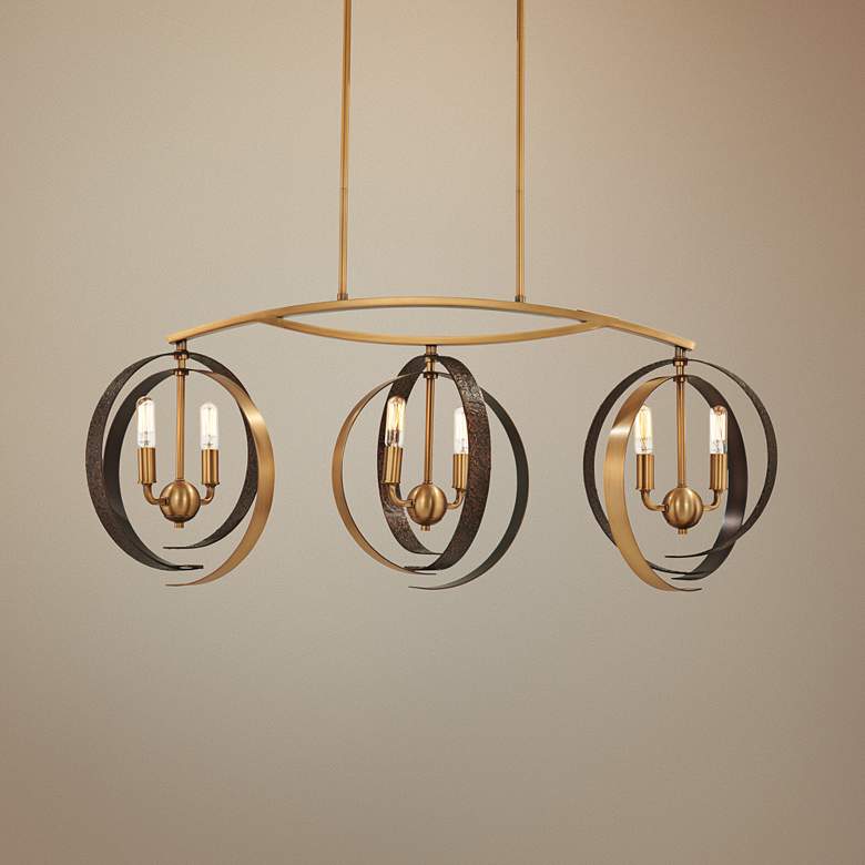 Image 1 Criterium 40"W Brass and Iron Kitchen Island Light Pendant