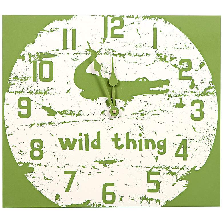 Image 1 Crocodile Wild Thing 15 3/4 inchW Green Children&#39;s Wall Clock