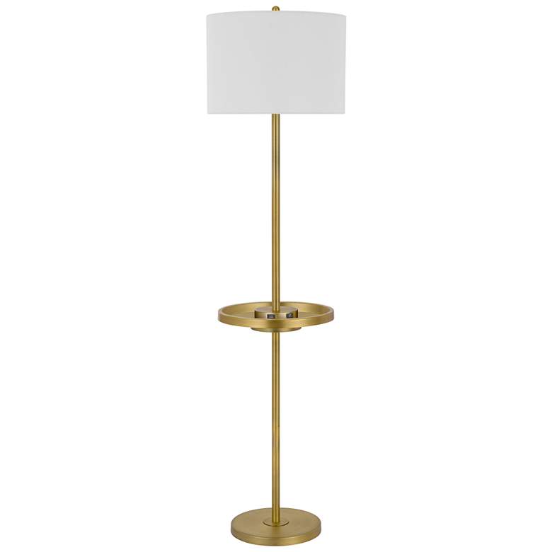Crofton Antique Brass Floor Lamp w/ Tray Table and USB Ports