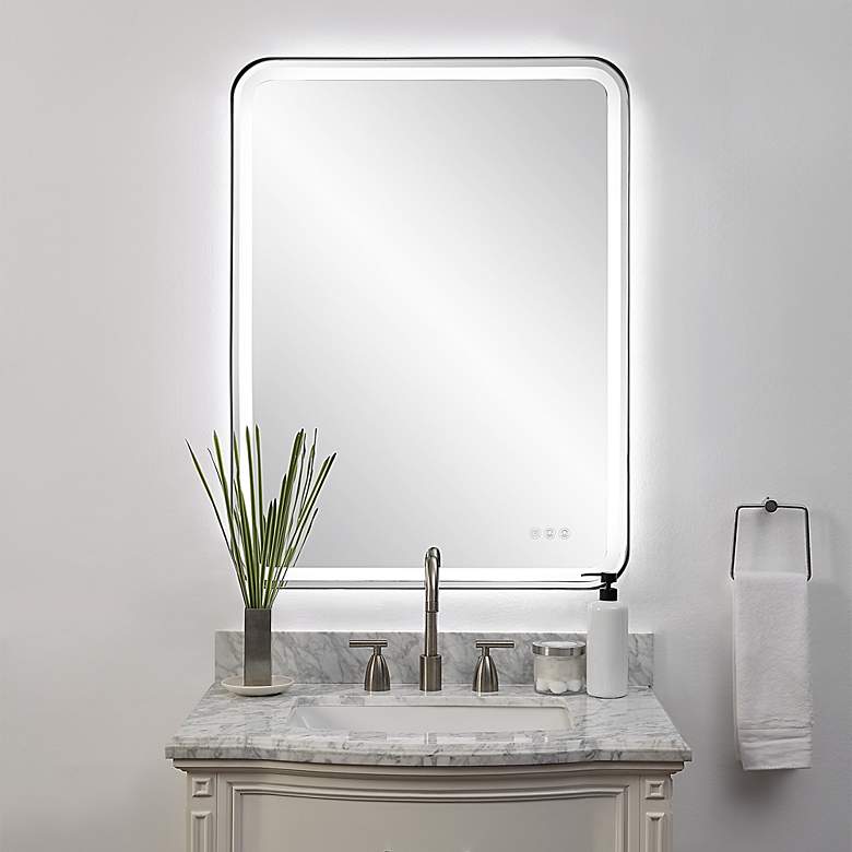 Image 2 Crofton Satin Black 30" x 40" Rectangular LED Wall Mirror