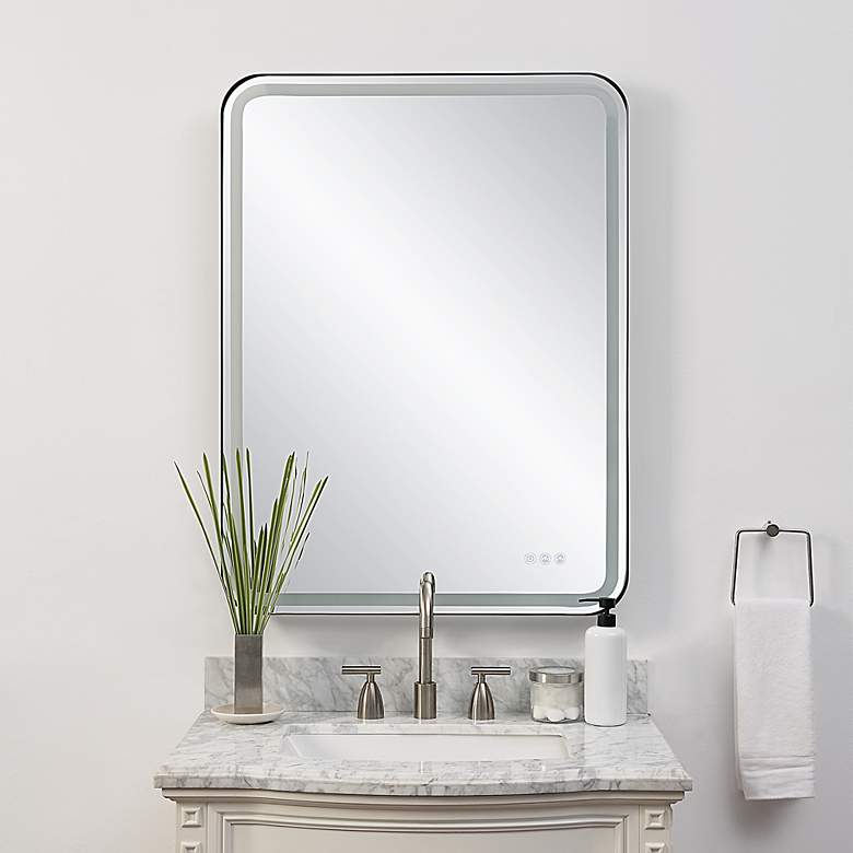 Image 4 Crofton Satin Black 30" x 40" Rectangular LED Wall Mirror more views