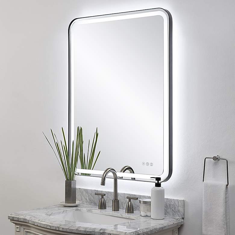 Image 5 Crofton Satin Black 30" x 40" Rectangular LED Wall Mirror more views