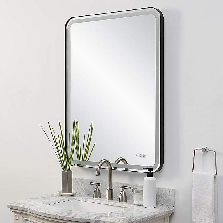 Image 6 Crofton Satin Black 30" x 40" Rectangular LED Wall Mirror more views
