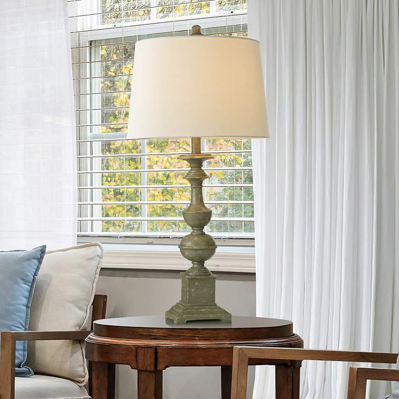 Image 1 Cromwell 31"H Antique Sage Green-Grey Table Lamp w/ White Shade