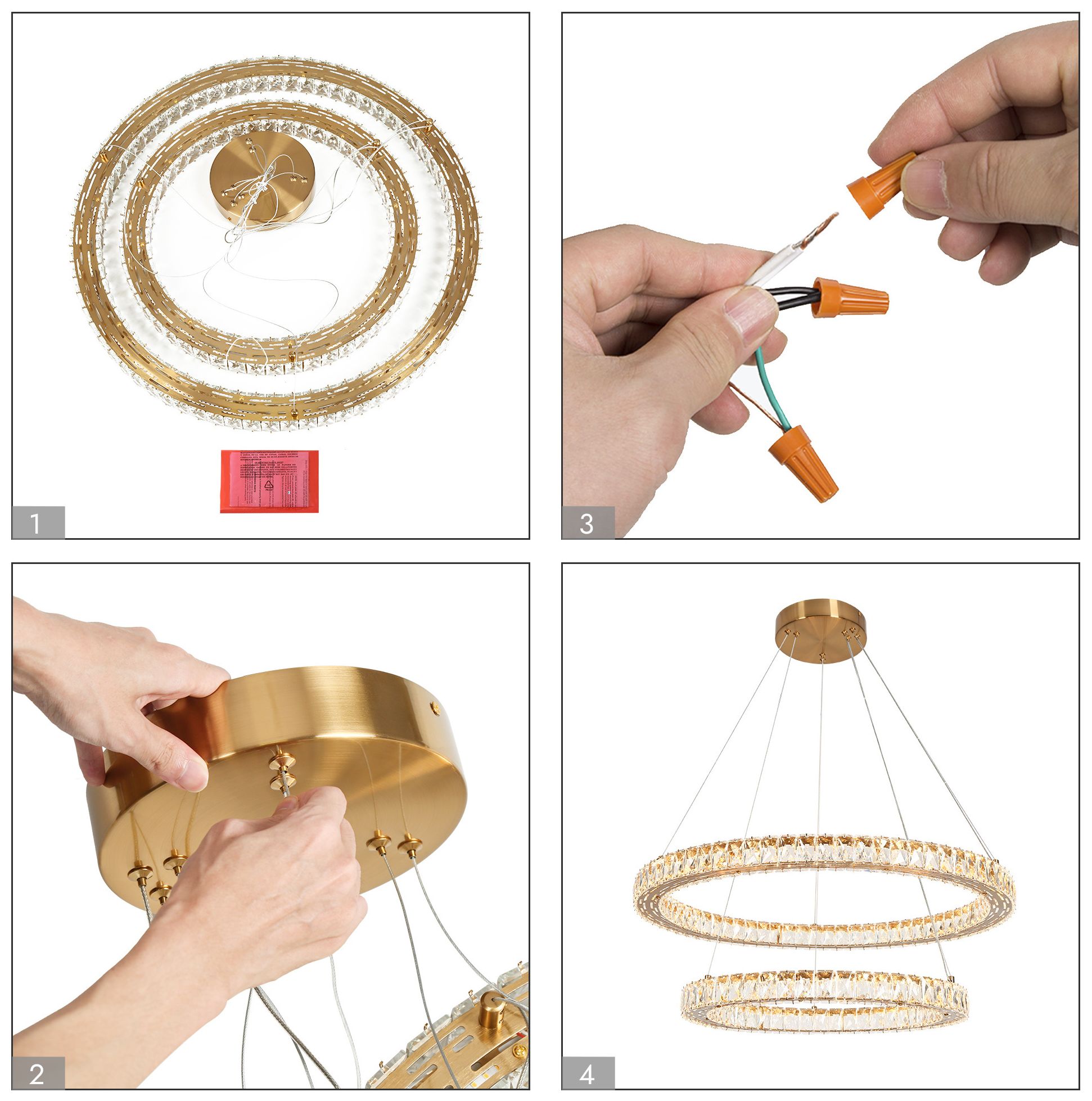 Crorring 2-Light LED Gold 2-Tier Ring Chandelier