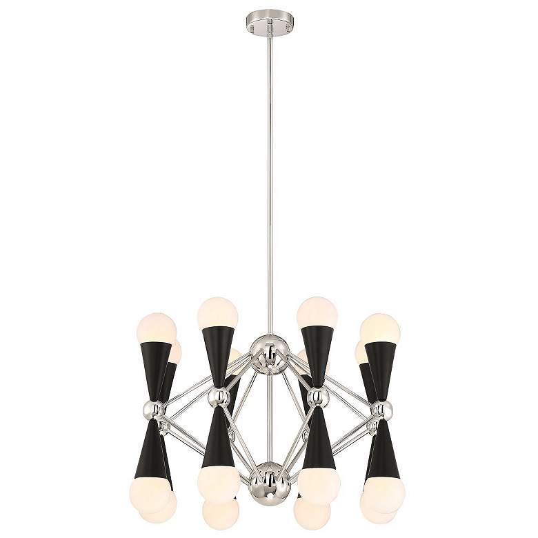 Image 1 Crosby 16-Light 26 Inch Geometric Polished Nickel Matte Black Chandelier
