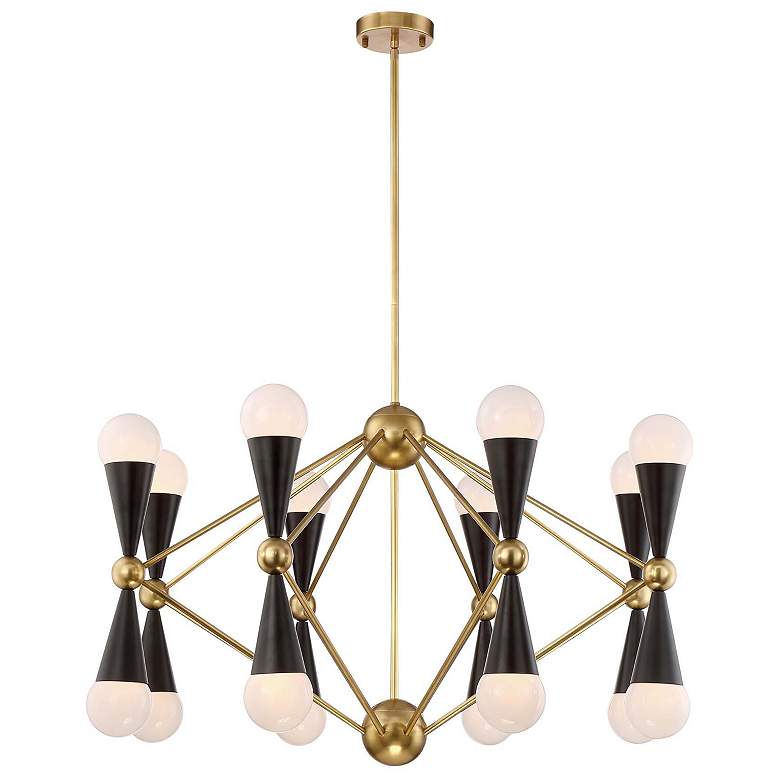 Image 1 Crosby 16-Light 36 Inch Geometric Prism Aged Brass Matte Black Chandelier