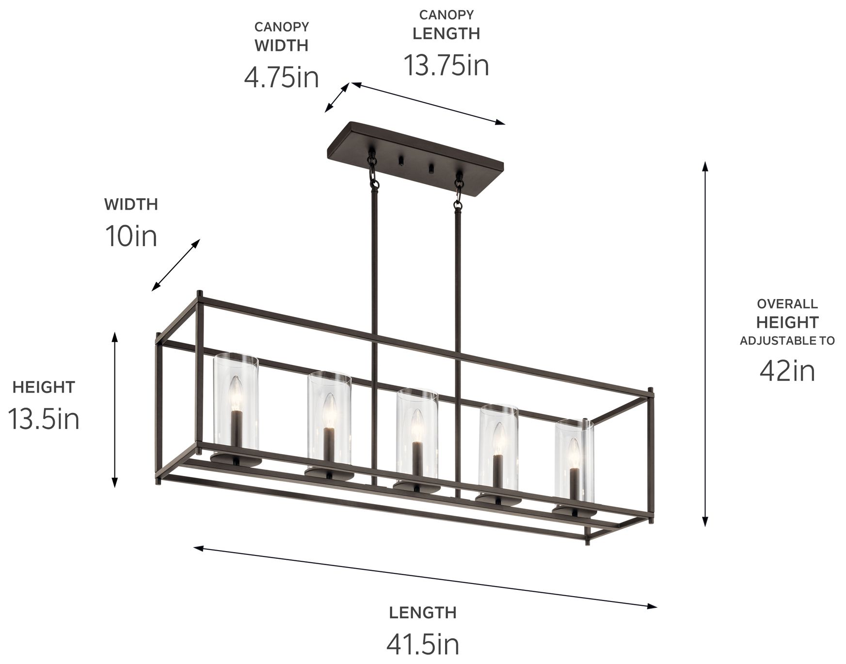 Image 5 Crosby 41 1/4" Wide Oiled Bronze Rectangular Kitchen Island Chandelier more views