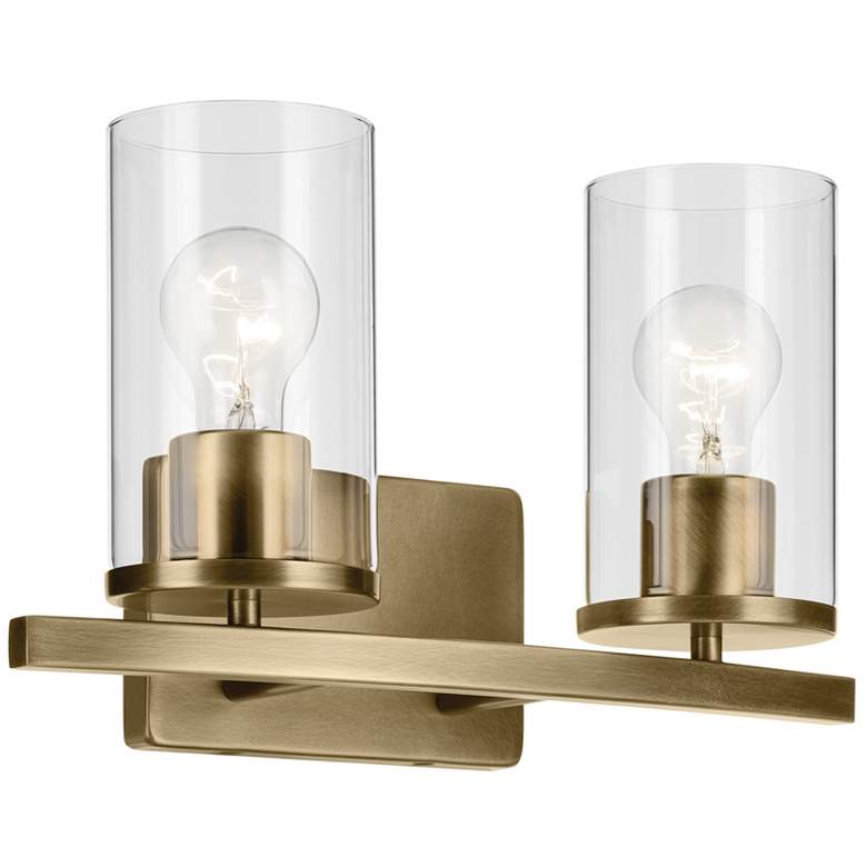 Image 1 Crosby 8 3/4"H Natural Brass 2-Light Sconce w/ Clear Glass