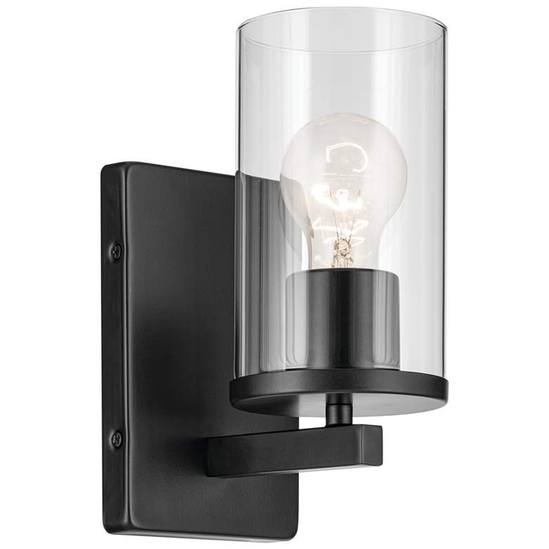Image 1 Crosby Black Cylinder Clear Wall Sconce 1Lt