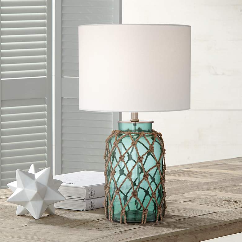 Crosby Blue-Green Bottle with Rope Glass Table Lamp