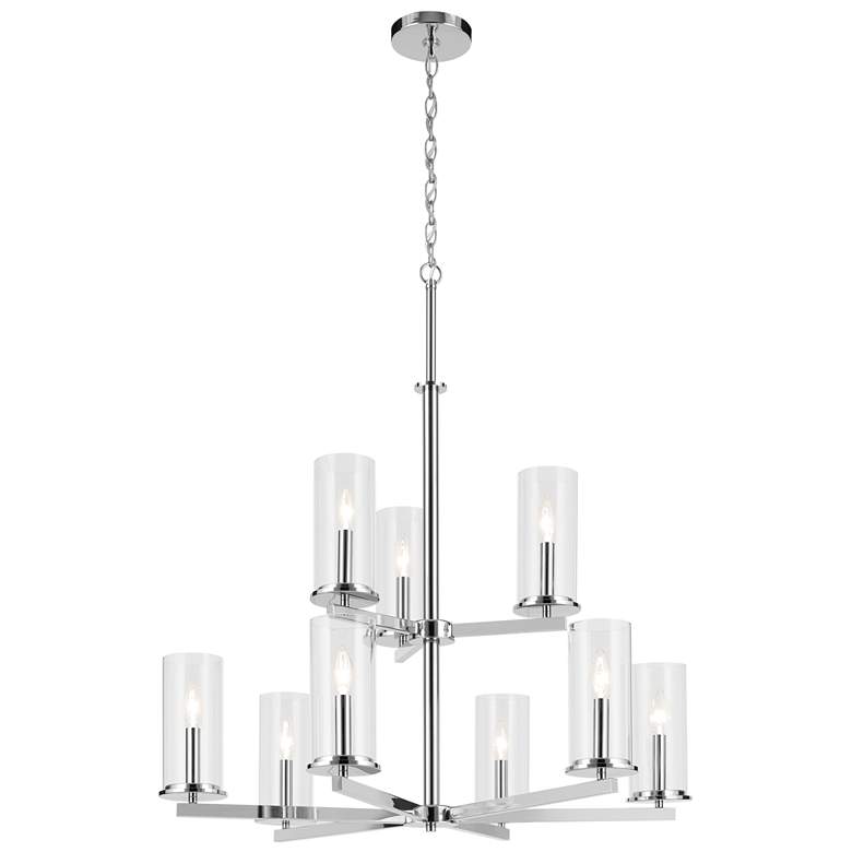 Image 1 Crosby Chrome Tiered Clear Chandelier 9Lt