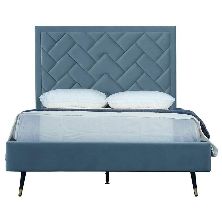 Image 1 Crosby Modern Full- Size Upholstered Velvet Bedframe and Headboard in Blue