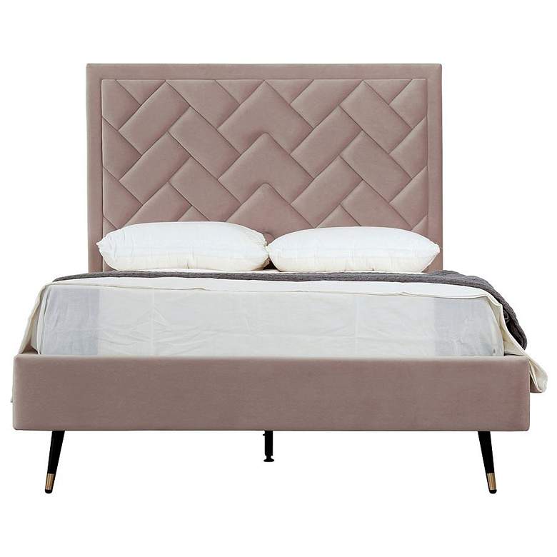 Image 1 Crosby Modern Full- Size Upholstered Velvet Bedframe and Headboard in Blush