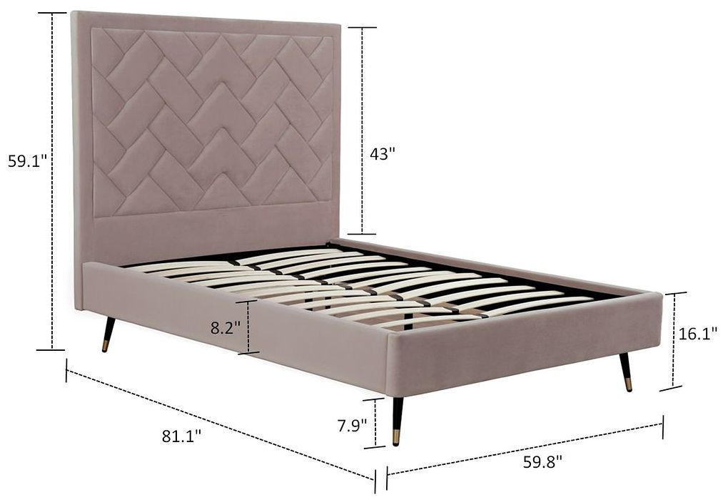 Image 3 Crosby Modern Full- Size Upholstered Velvet Bedframe and Headboard in Blush more views