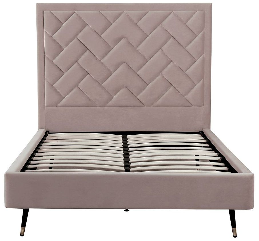 Image 7 Crosby Modern Full- Size Upholstered Velvet Bedframe and Headboard in Blush more views