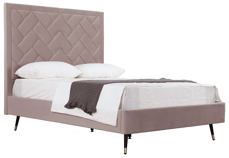 Crosby Modern Full- Size Upholstered Velvet Bedframe and Headboard in Blush