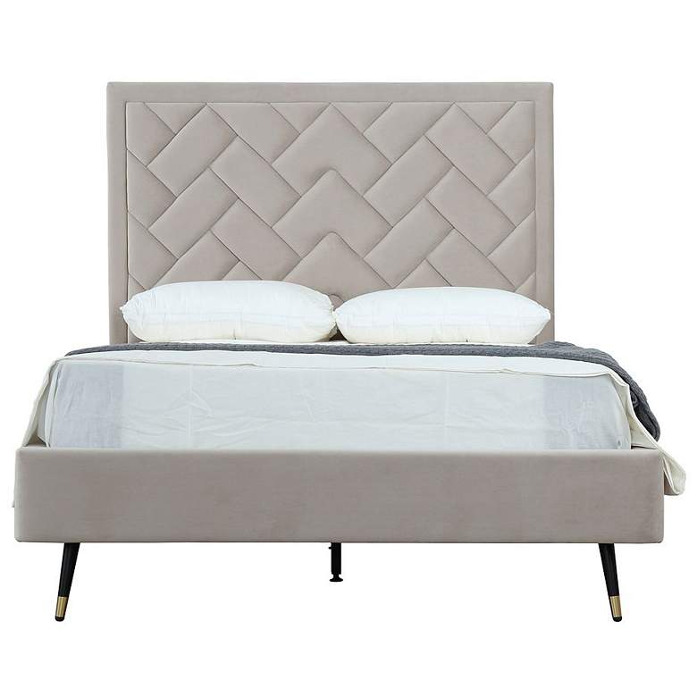 Image 1 Crosby Modern Full- Size Upholstered Velvet Bedframe & Headboard in Gre