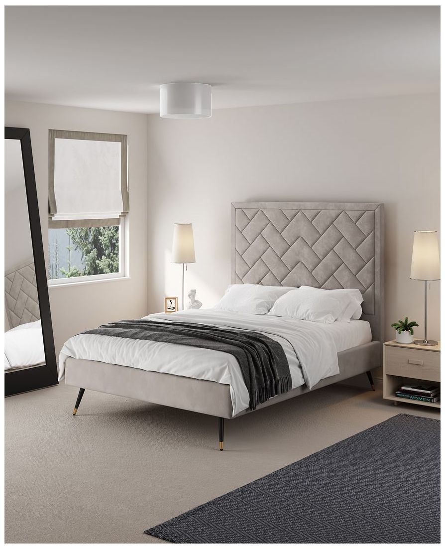 Image 2 Crosby Modern Full- Size Upholstered Velvet Bedframe & Headboard in Gre more views