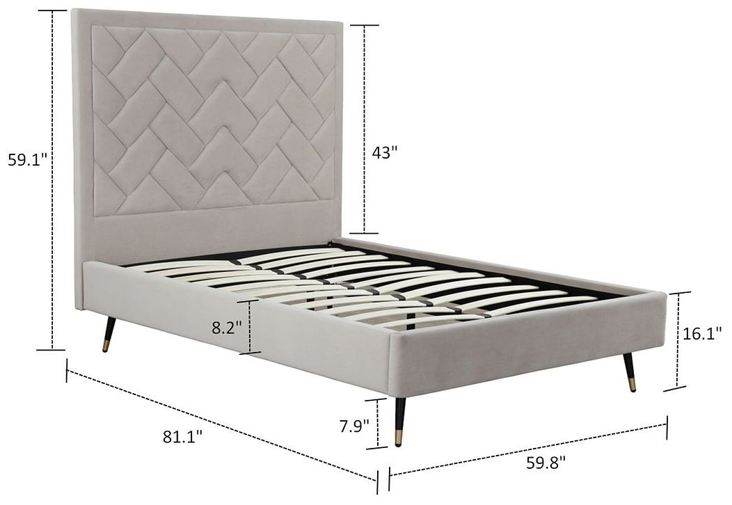 Image 3 Crosby Modern Full- Size Upholstered Velvet Bedframe & Headboard in Gre more views