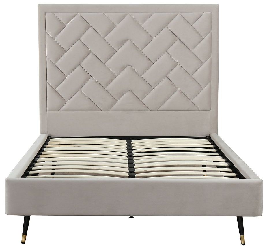Image 7 Crosby Modern Full- Size Upholstered Velvet Bedframe & Headboard in Gre more views
