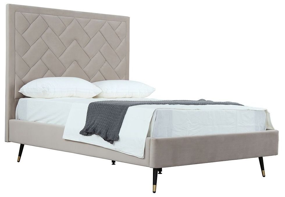 Crosby Modern Full- Size Upholstered Velvet Bedframe & Headboard in Gre