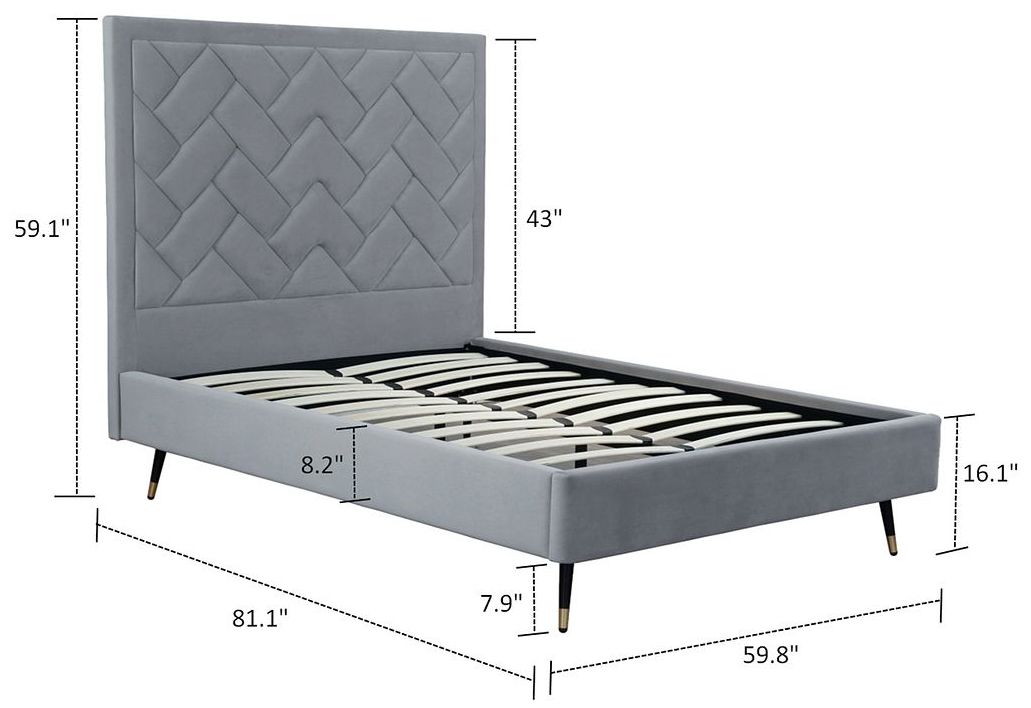 Image 3 Crosby Modern Full- Size Upholstered Velvet Bedframe and Headboard in Grey more views