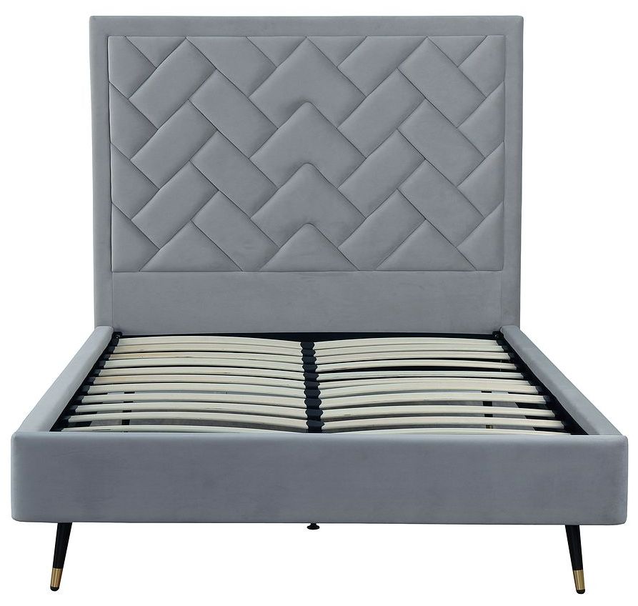 Image 7 Crosby Modern Full- Size Upholstered Velvet Bedframe and Headboard in Grey more views