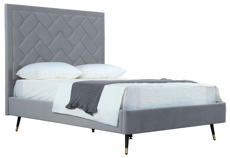 Crosby Modern Full- Size Upholstered Velvet Bedframe and Headboard in Grey