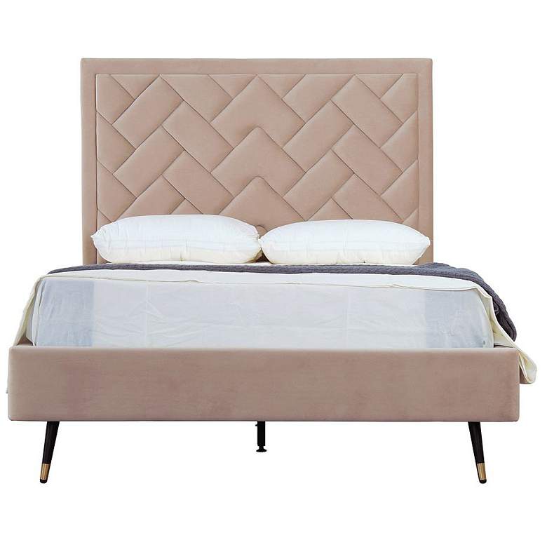 Image 1 Crosby Modern Full- Size Upholstered Velvet Bedframe and Headboard in Nude