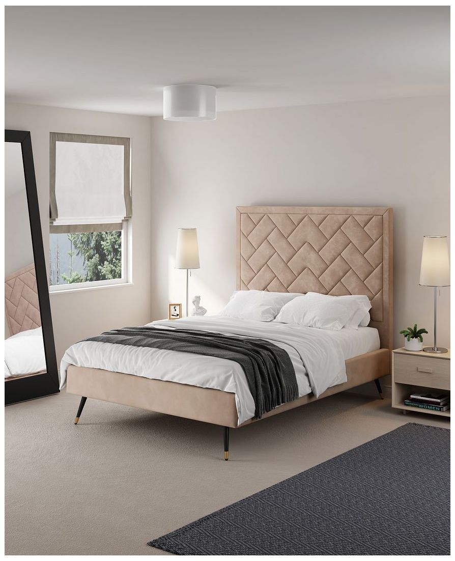 Image 2 Crosby Modern Full- Size Upholstered Velvet Bedframe and Headboard in Nude more views