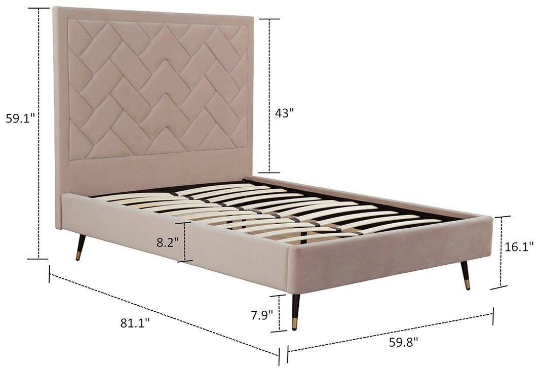 Image 3 Crosby Modern Full- Size Upholstered Velvet Bedframe and Headboard in Nude more views