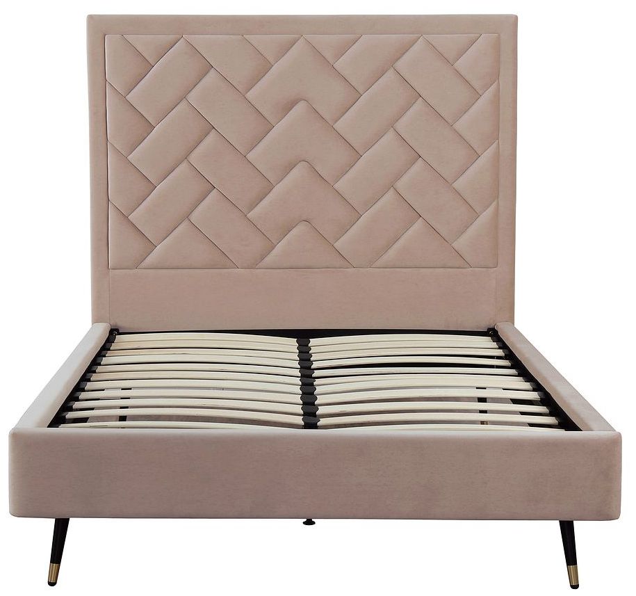 Image 7 Crosby Modern Full- Size Upholstered Velvet Bedframe and Headboard in Nude more views