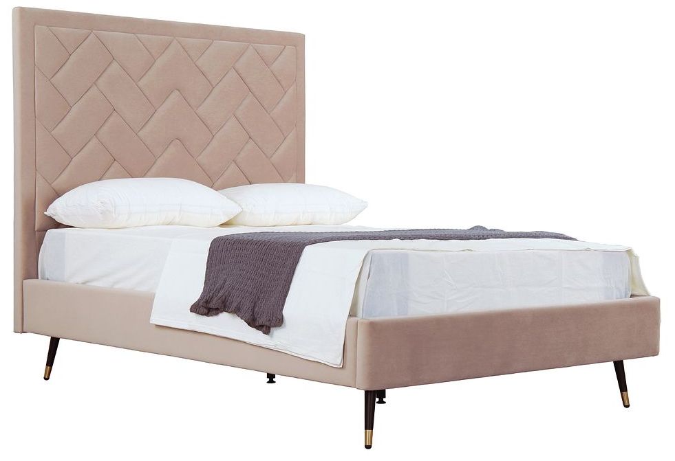 Crosby Modern Full- Size Upholstered Velvet Bedframe and Headboard in Nude