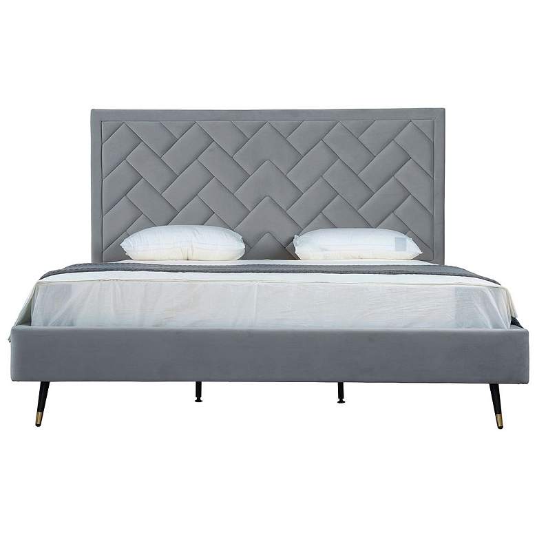 Image 1 Crosby Modern King-Size Upholstered Velvet Bedframe and Headboard in Grey