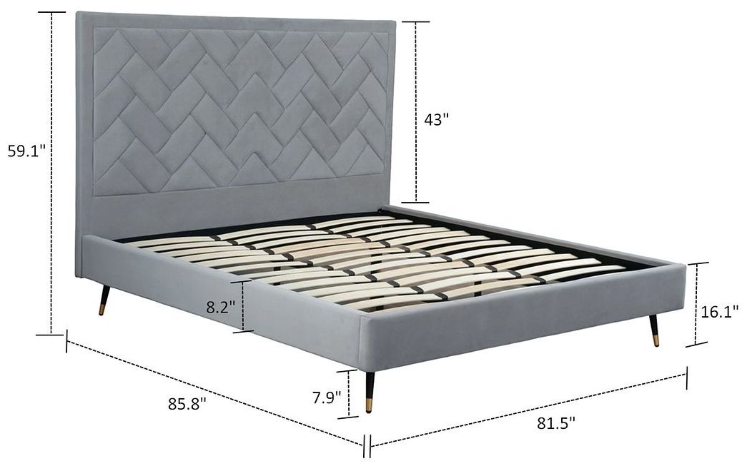 Image 3 Crosby Modern King-Size Upholstered Velvet Bedframe and Headboard in Grey more views