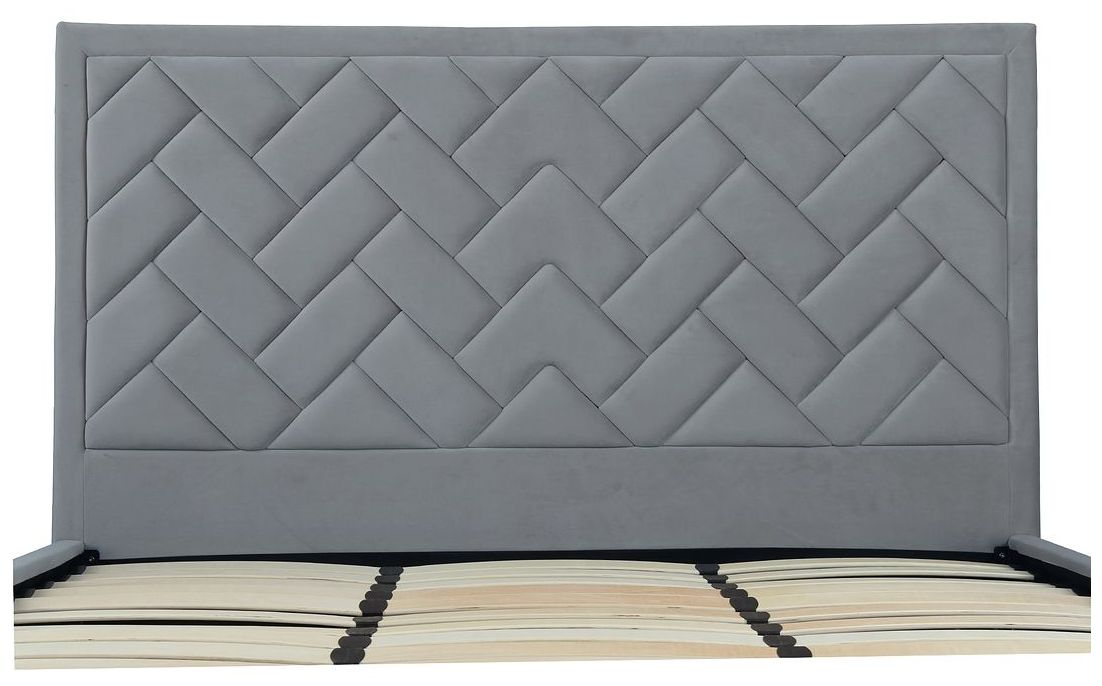 Image 5 Crosby Modern King-Size Upholstered Velvet Bedframe and Headboard in Grey more views