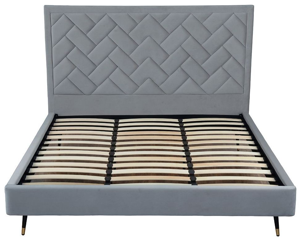Image 7 Crosby Modern King-Size Upholstered Velvet Bedframe and Headboard in Grey more views