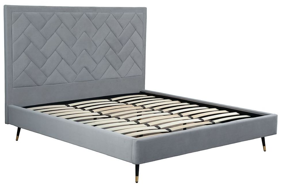 Crosby Modern King-Size Upholstered Velvet Bedframe and Headboard in Grey