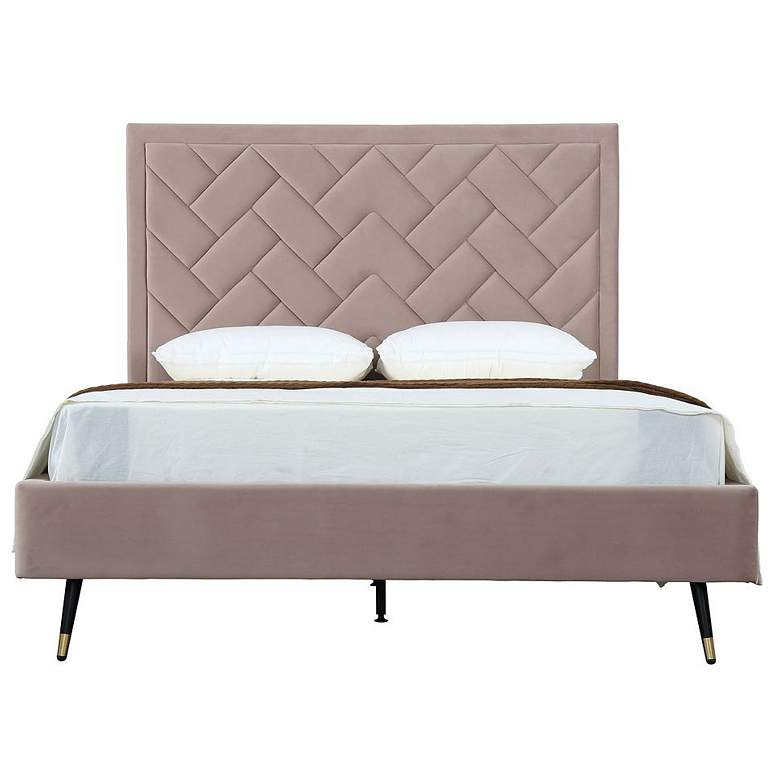 Image 1 Crosby Modern Queen-Size Upholstered Velvet Bedframe and Headboard in Blush