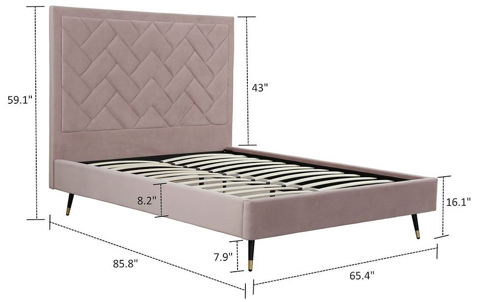 Image 3 Crosby Modern Queen-Size Upholstered Velvet Bedframe and Headboard in Blush more views