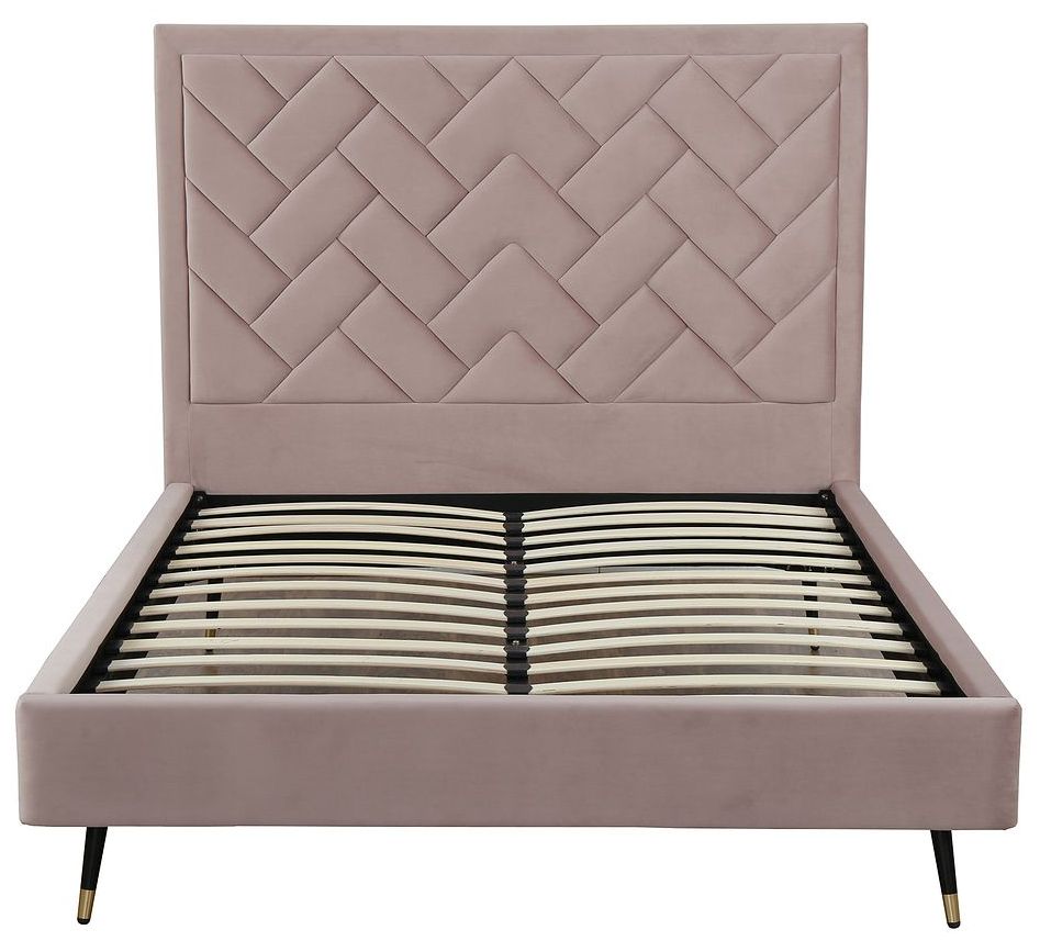 Image 7 Crosby Modern Queen-Size Upholstered Velvet Bedframe and Headboard in Blush more views