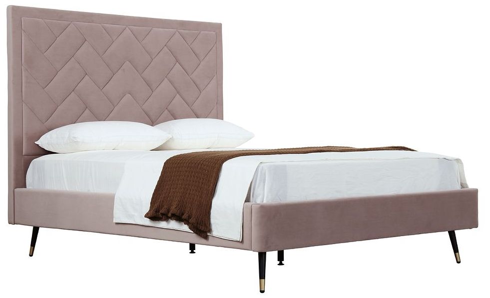 Crosby Modern Queen-Size Upholstered Velvet Bedframe and Headboard in Blush
